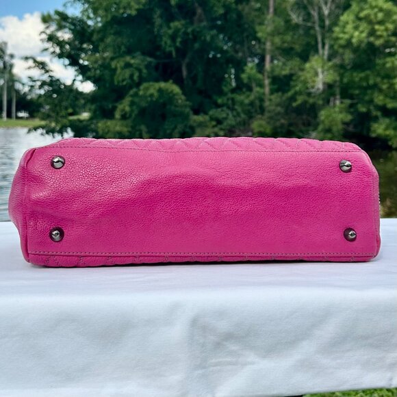 Pulicati Leather Magenta Double Turn Lock Top Handle Crossbody Tote NEW - Picture 10 of 16